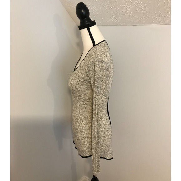 Rag & Bone Spine Pipping Trimmed Long Sleeve Heathered Tee - Picture 2 of 9